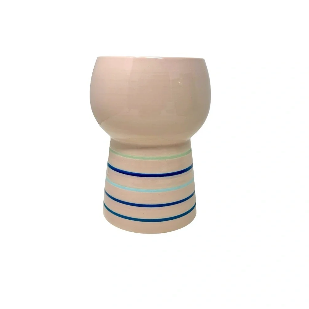 Flower Face Vase | Pink Blue and Green Stripe. 6”